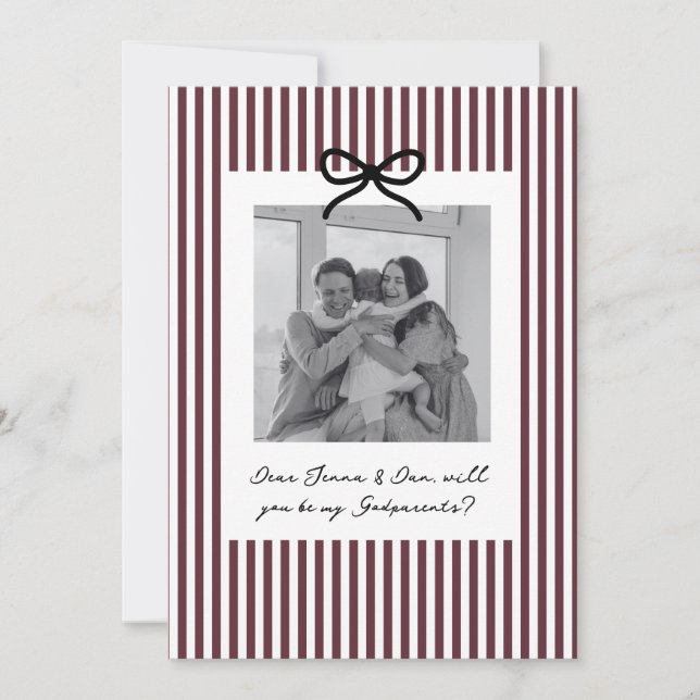 Burgundy Stripes Godparents Proposal Invitation (Front)
