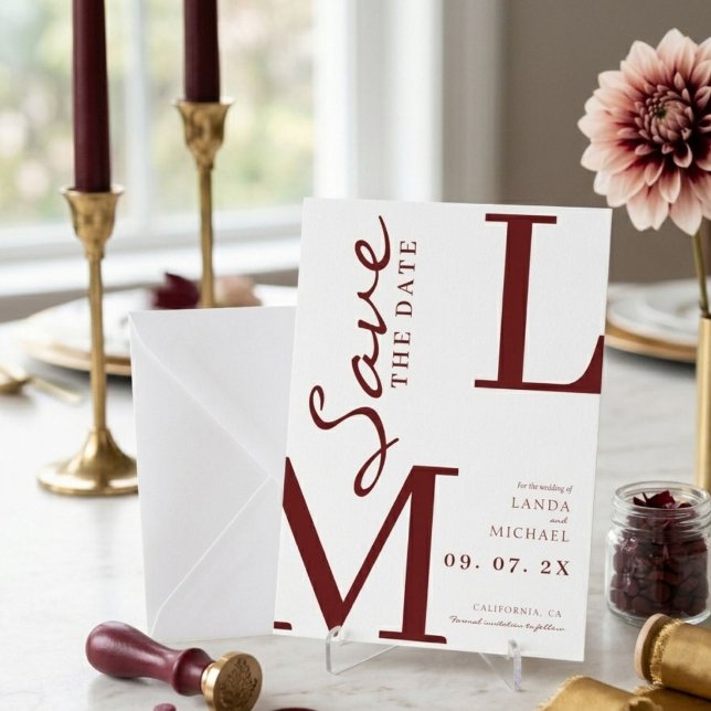 Burgundy Stylish monogram wedding Save The Date (Creator Uploaded)