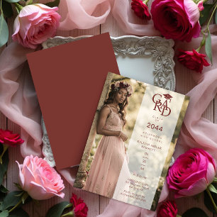 Burgundy Stylish Photo Graduation Party TMF26 Invitation