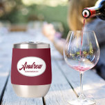 Burgundy Stylized Wedding Groomsman Name<br><div class="desc">Gift your wedding groomsman with this trendy and personalized,  stainless steel wine tumbler with his name in stylized script inside a white,  oval design. Background colour and script is burgundy. Personalize your wine tumbler by editing and replacing name with desired name. Available in many,  popular wedding colour schemes.</div>