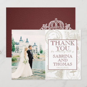 Burgundy Suède Mariage Photo Merci