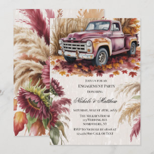 Burgundy Sunflower Pampas Grass Engagement Party Invitation