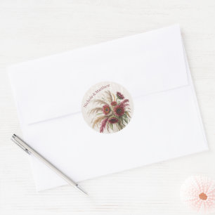 Burgundy Sunflower & Pampas Grass Wedding Classic Round Sticker
