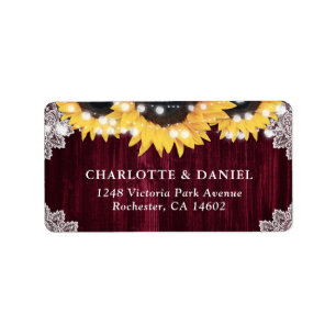 Burgundy Sunflower Rustic Wedding Address Labels