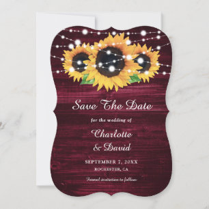 Burgundy Sunflower Rustic Wood String Lights Save The Date