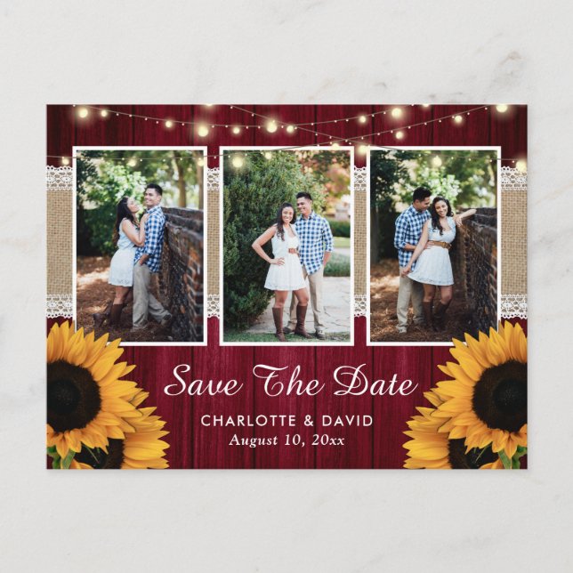 Burgundy Sunflower Save The Date Photo Postcards (Front)