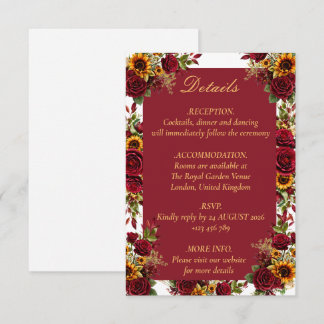 Burgundy Sunflower Wedding Details Enclosure Card