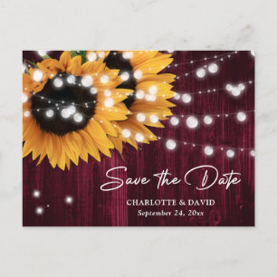 Burgundy Sunflower Wedding Save The Date Postcard