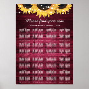 Burgundy Sunflower Wedding Table Plan 16 Poster
