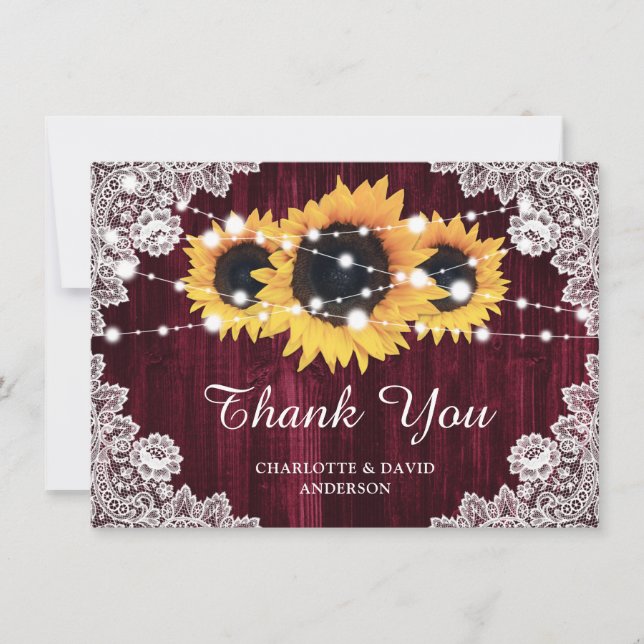 Burgundy Sunflower Wedding Thank You Card (Front)