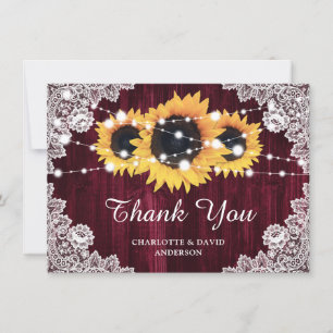 Burgundy Sunflower Wedding Thank You Card