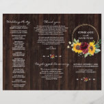 Burgundy Sunflowers Wood Tri Fold Wedding Program<br><div class="desc">Elegant, trendy design featuring watercolour burgundy roses and sunflowers arrangement, faux gold round frame, floral divider, all on old wood barn background. Use Personalize tool to add your info. Matching items could be found in my Burgundy Roses Sunflowers Collection. The brochure ships flat, so all you have to do is...</div>