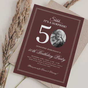 Burgundy   Surprise 50th Birthday Party Invitation