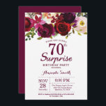 Burgundy Surprise Floral 70th Birthday Party Invitation<br><div class="desc">Burgundy Floral Surprise 70th Birthday Party Invitation for women. Burgundy Red Birthday Party Invite. Burgundy Watercolor Floral Flower. 13th 16th 18th 20th 21st 30th 40th 50th 60th 70th 80th 90th 100th, Any Ages. Printable Digital. For further customization, please click the "Customize it" button and use our design tool to modify...</div>