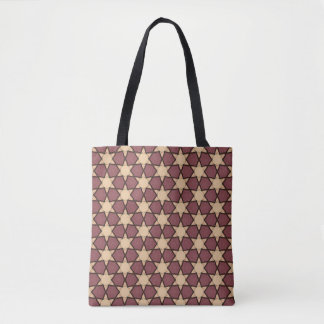 Burgundy Tan Star Pattern with Black Outline Tote Bag