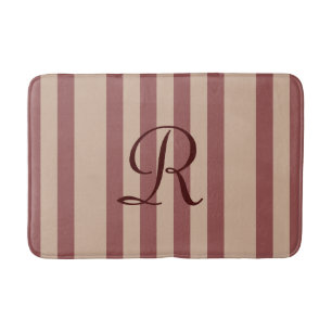 Burgundy/Tan Striped Monogrammed Plush Bath Mat