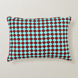 Burgundy Teal Chequered Diamond Pattern Accent Pillow