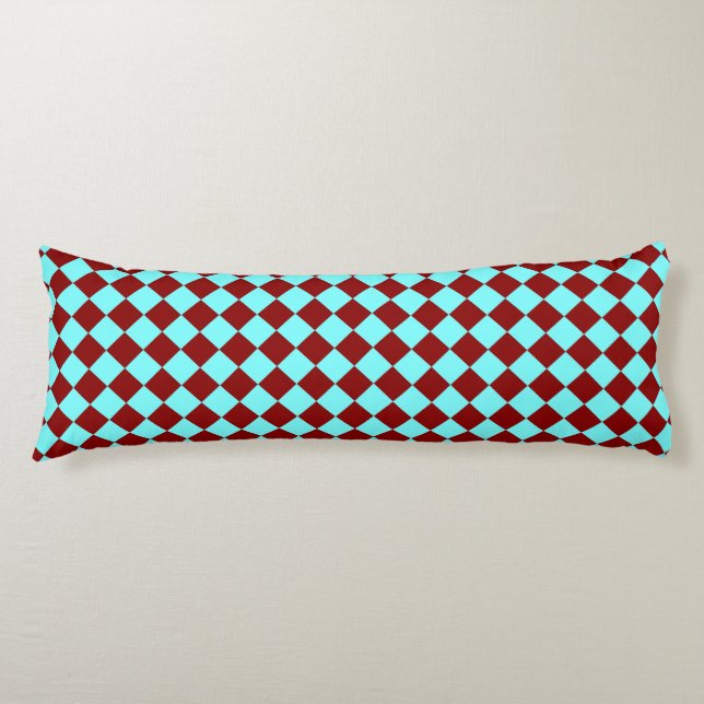 Burgundy Teal Chequered Diamond Pattern Body Pillow (Front)