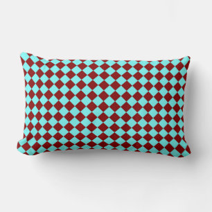Burgundy Teal Chequered Diamond Pattern Lumbar Pillow