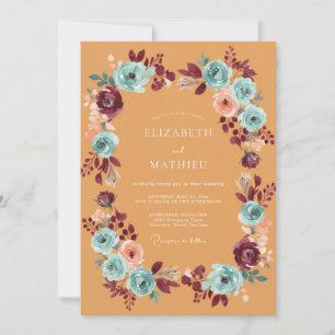Burgundy Teal Ethereal Bloom Wedding Invitation
