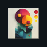 Burgundy Teal Geometric Circle Layers Canvas Print<br><div class="desc">Overlapping circles in deep burgundy, terracotta, mustard, burnt orange, teal, and sage green create a richly textured geometric harmony. Fine concentric linework, subtle grain, and soft painterly edges give each shape depth and tactility, while smaller bright tangerine and magenta discs float freely against gentle wave-like teal bands at the base....</div>