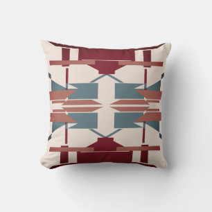 Burgundy Teal Pink Tan  Southwest Look Mosaic Throw Pillow