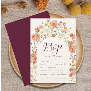Burgundy Terracotta Boho Floral Arch Fall Wedding RSVP Card