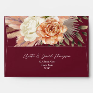 Burgundy Terracotta Floral Wedding Envelope