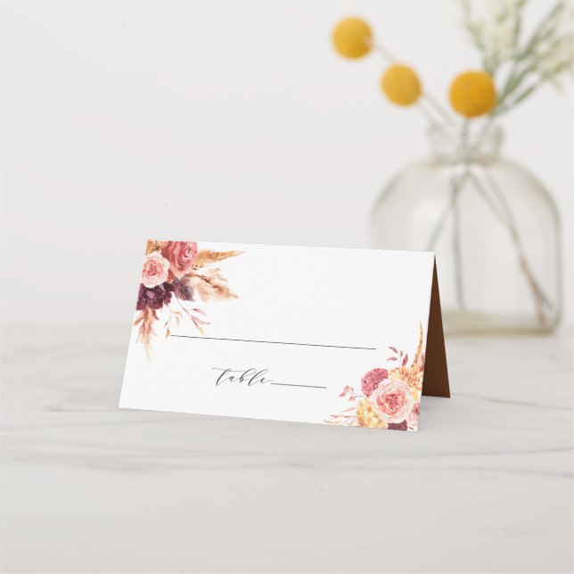 Burgundy Terracotta Floral Wedding Personalized Place Card (Front)