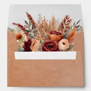 Burgundy Terracotta Florals Pampas Grass Wedding Envelope