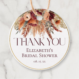 Burgundy Terracotta Gold Florals Pampas Thank You Favour Tags