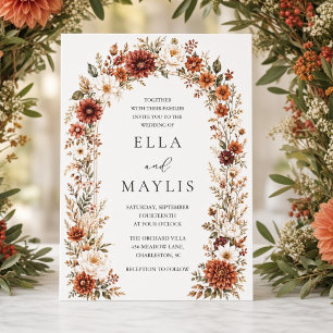 Burgundy Terracotta Wildflower Arch Fall Invitation