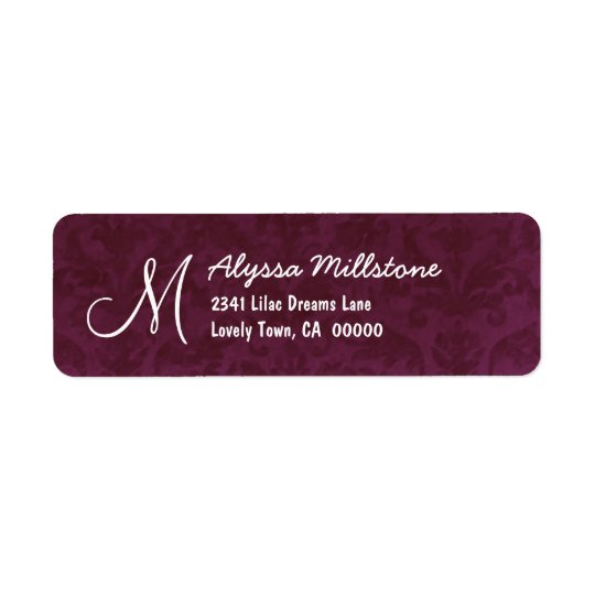 BURGUNDY Textured Monogram Address Label