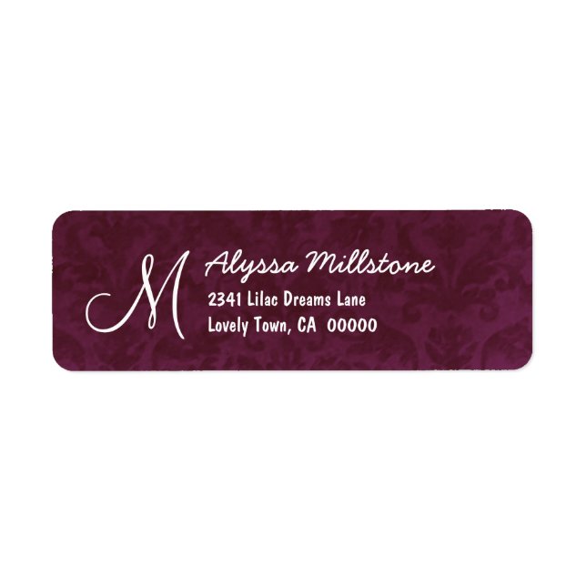 BURGUNDY Textured Monogram Address Label (Front)
