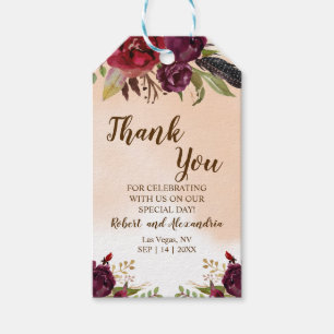 Burgundy Thank You for Coming Wedding Favour Gift Tags