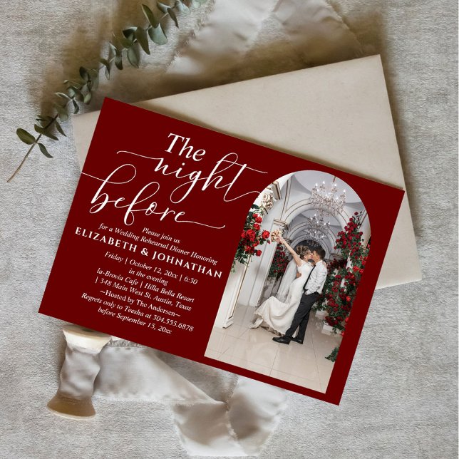 Burgundy The Night Before Rehearsal Dinner Invitation (Creator Uploaded)