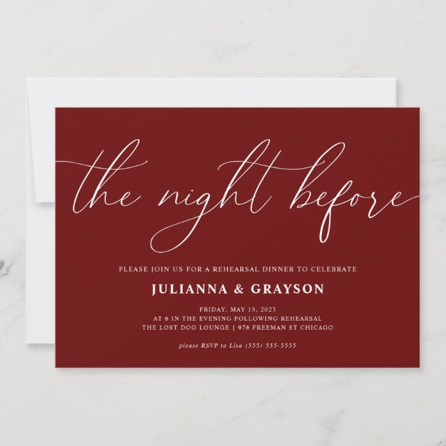 Burgundy The Night Before Wedding Rehearsal Dinner Invitation (Front)