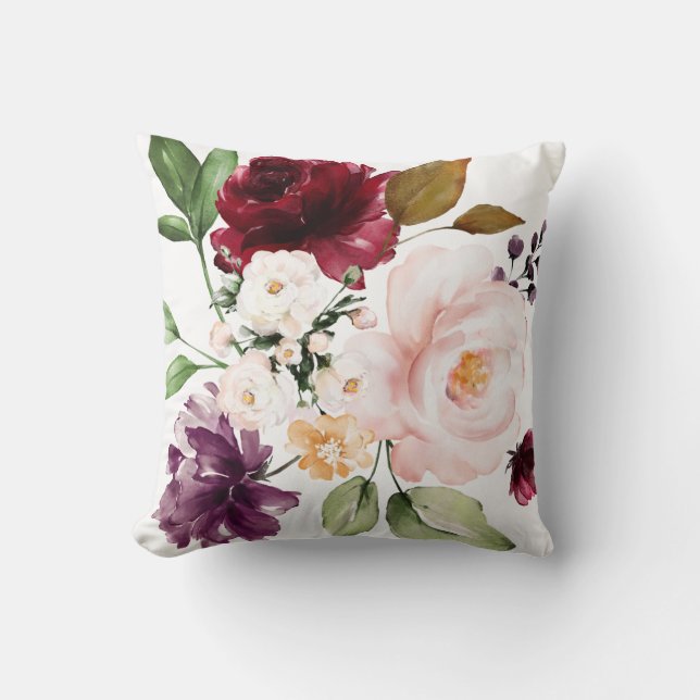 Burgundy Throw Pillow, Floral Pillow (Front)