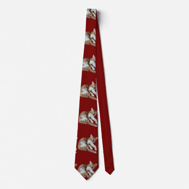 Burgundy Tie with Cats Photo Pattern (Front)