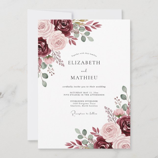Burgundy Timeless Autumnal Wedding Invitation (Front)