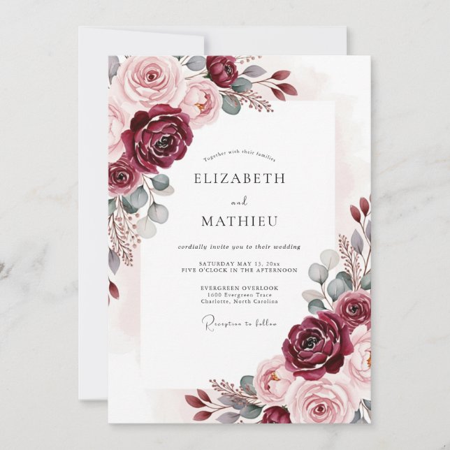 Burgundy Timeless Classic Wedding Invitation (Front)