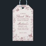 Burgundy Toile De Jouy Floral Bridal Shower Favour Gift Tags<br><div class="desc">Elevate your autumn celebrations with our Fall Toile party decor, featuring detailed floral burgundy toile on a warm white background. This French-inspired Chinoiserie design exudes elegance and sophistication, perfect for fall gatherings in September, October, or November. The intricate toile de Jouy pattern captures the crisp, cozy essence of fall, creating...</div>