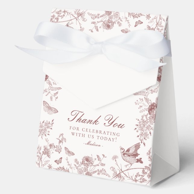 Burgundy Toile De Jouy Floral Dessert Favour Boxes (Front)