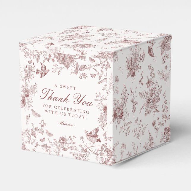 Burgundy Toile De Jouy Floral Dessert Favour Boxes (Front Side)