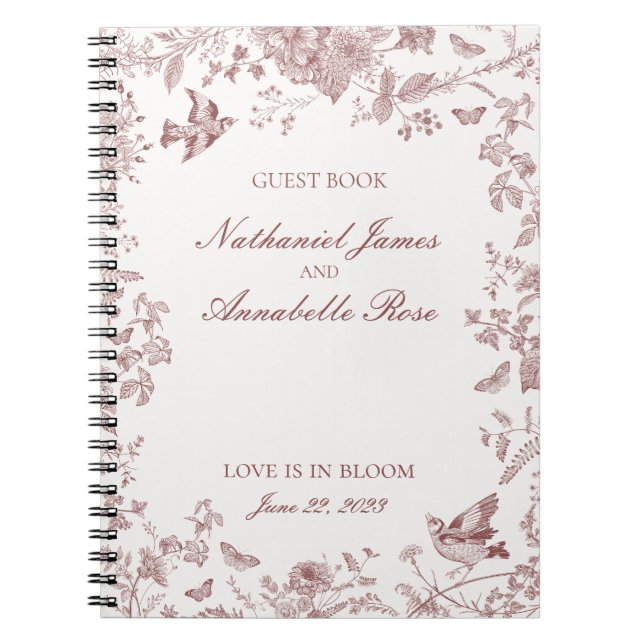 Burgundy Toile De Jouy Floral Mariage Livre d'or (Devant)