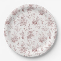 Burgundy Toile De Jouy Vintage Floral Chinoiserie