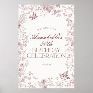 Burgundy Toile Floral Anniversaire Affiche de bien
