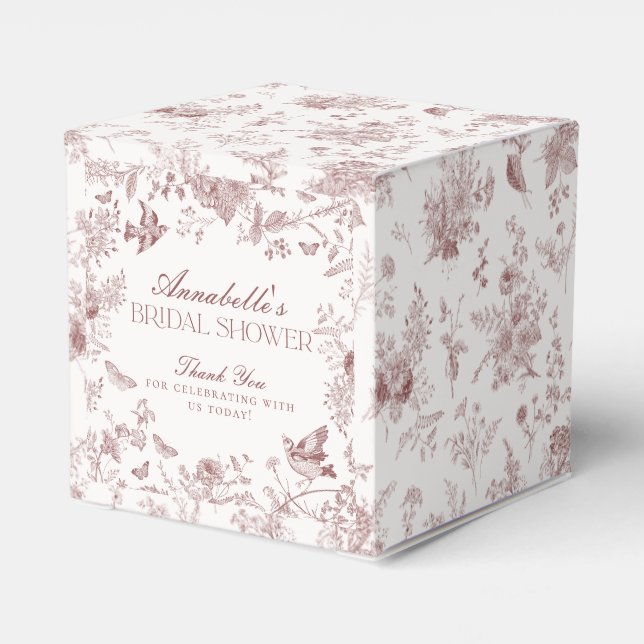 Burgundy Toile Floral Bridal Shower Favour Box (Back Side)