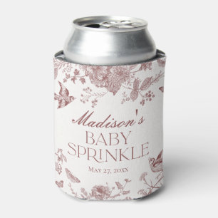 Burgundy Toile Jouy Vintage Floral Baby Sprinkle Can Cooler