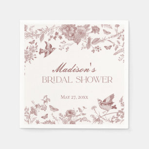 Burgundy Toile Jouy Vintage Floral Bridal Shower Napkin